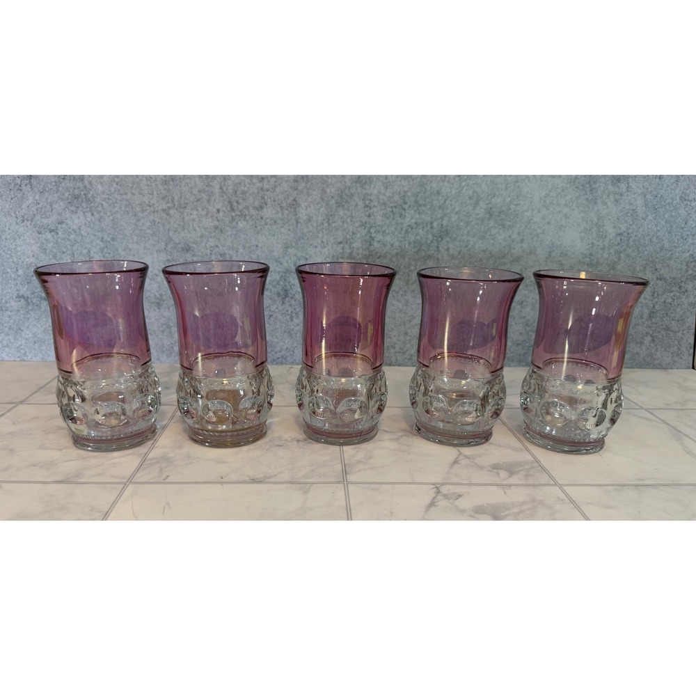 Vintage Tiffin Kings Crown Amethyst Purple Thumbprint Juice Glasses Set of 5